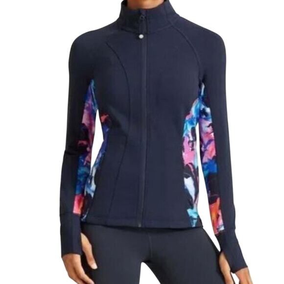 Athleta Jackets & Blazers - Athleta Track Jacket Women's XXS Dark Blue with Pink and Green Floral